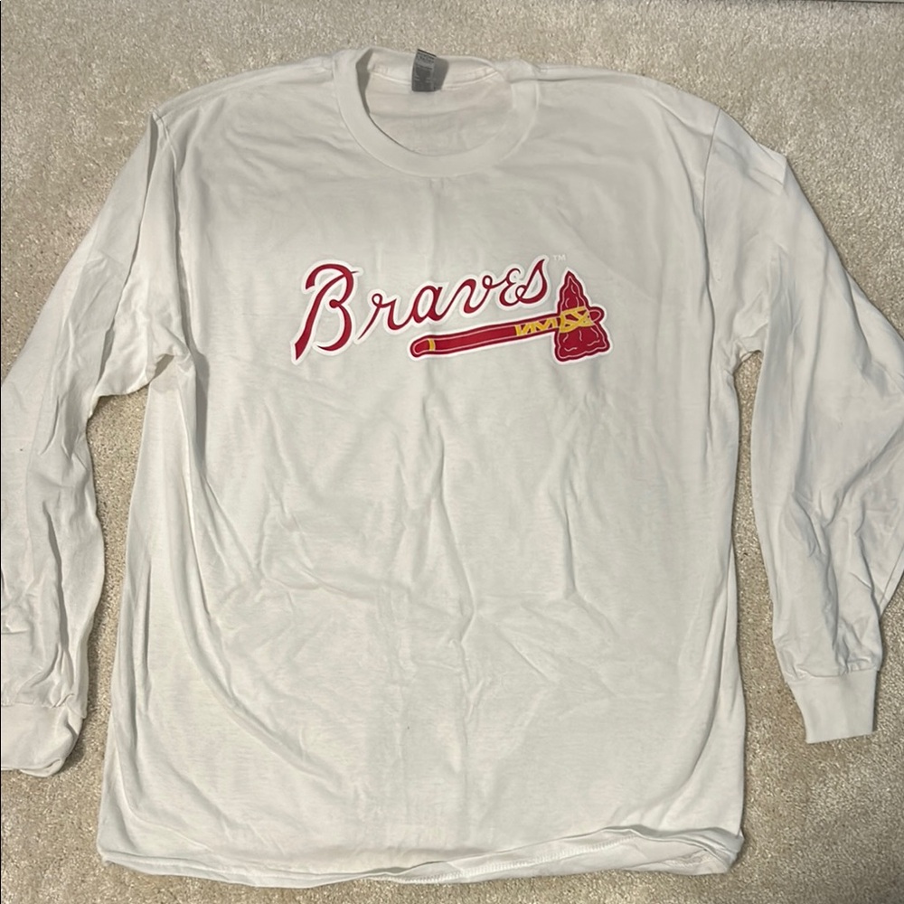 Rave White Long Sleeve with Red Braves Design